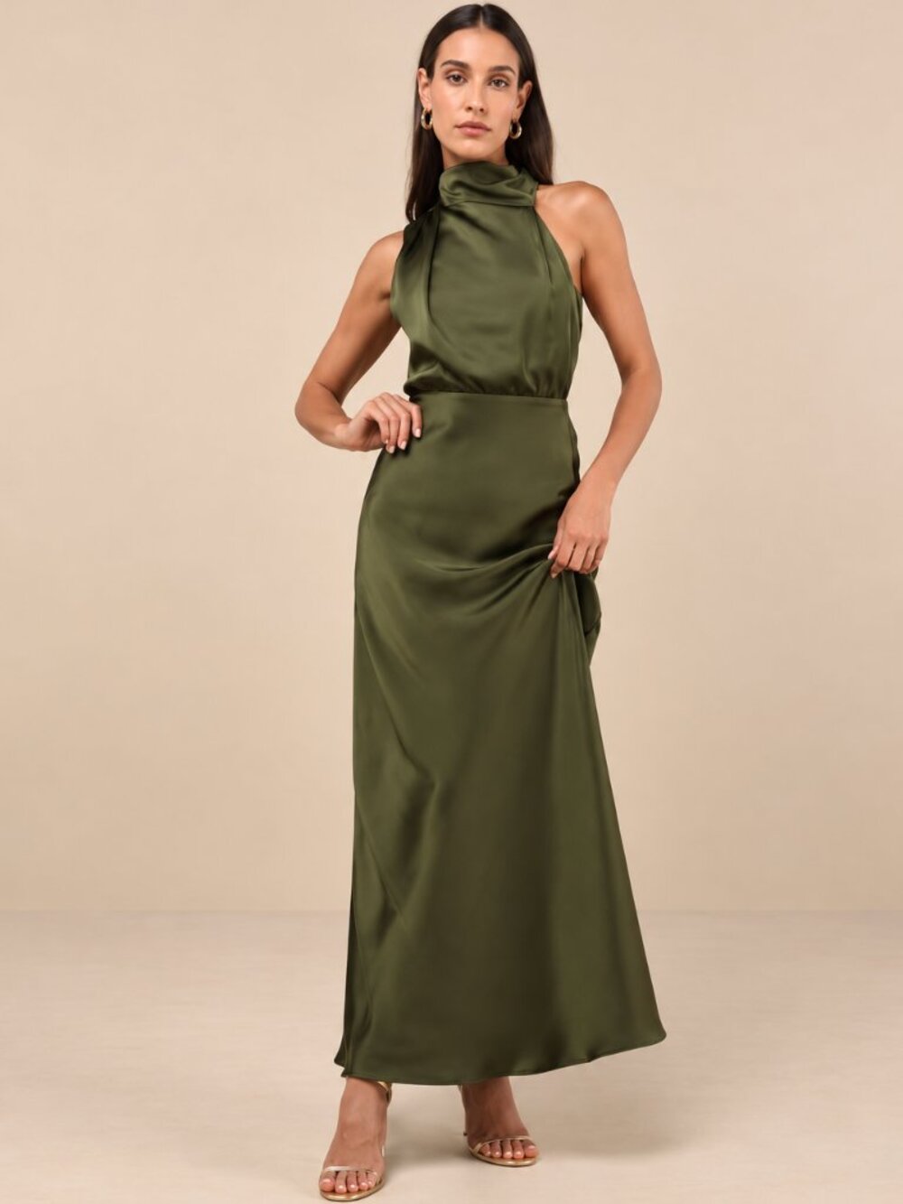 LULU's Sexy Elegant Sophisticated Chic Satin High Neck Modest Maxi Dress